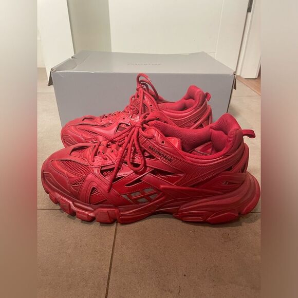 Red Balenciaga Triple S Runners - Size 13 - Lowtops Red Y2K Sneakers - Gorpcore - Picture 1 of 6